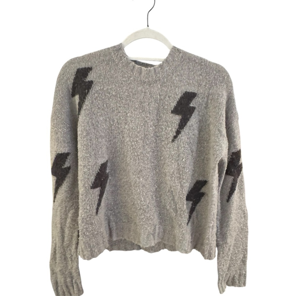 Rails Heather Gray Sweater with Black Lightning Bolts